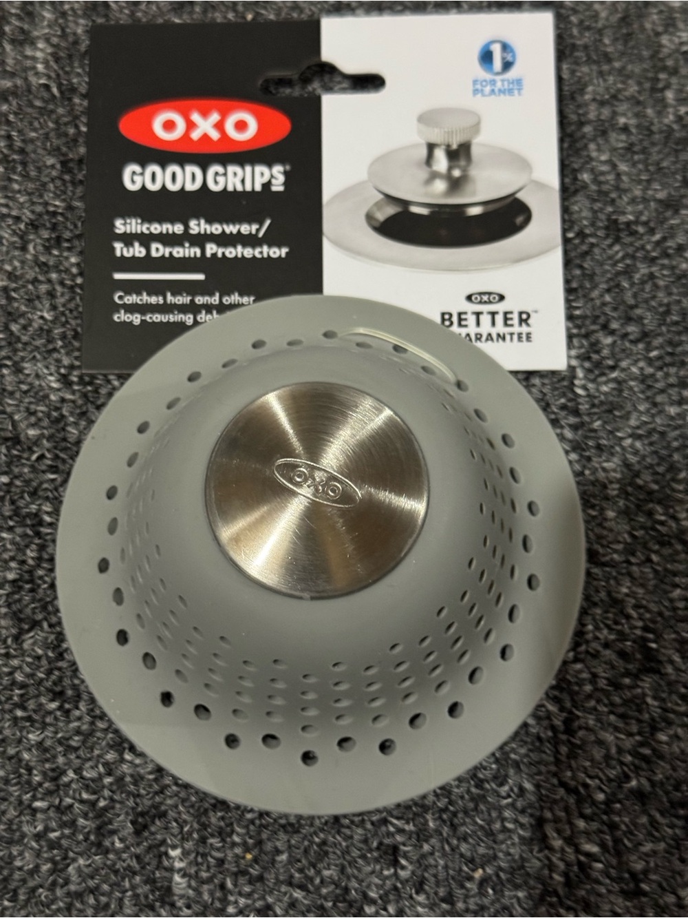Oxo Good Grips Silicone Shower/Tub Drain Protector - Black and Silver